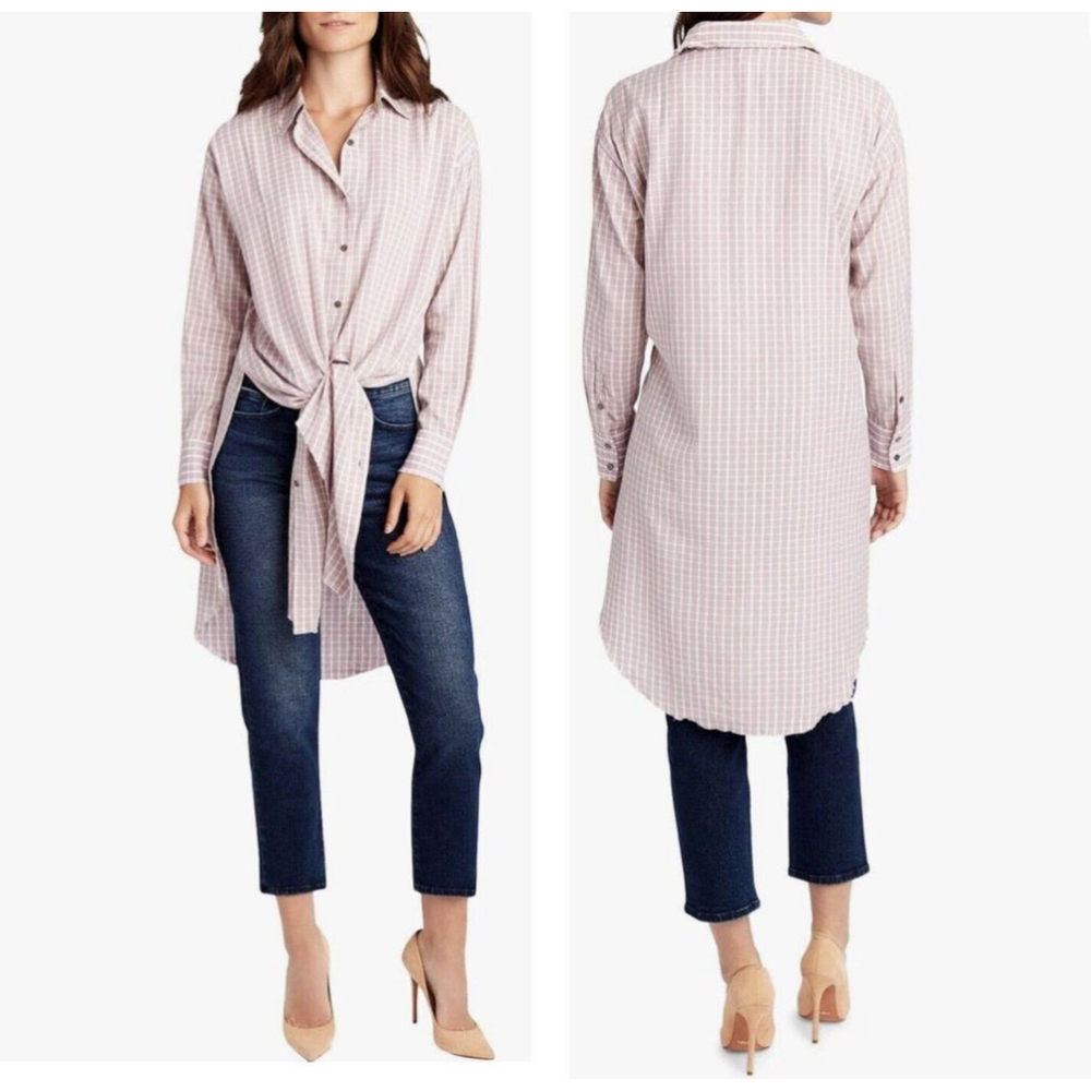 William Rast Pink Plaid Raw Hem Shirt Dress Tunic Size XXL NEW